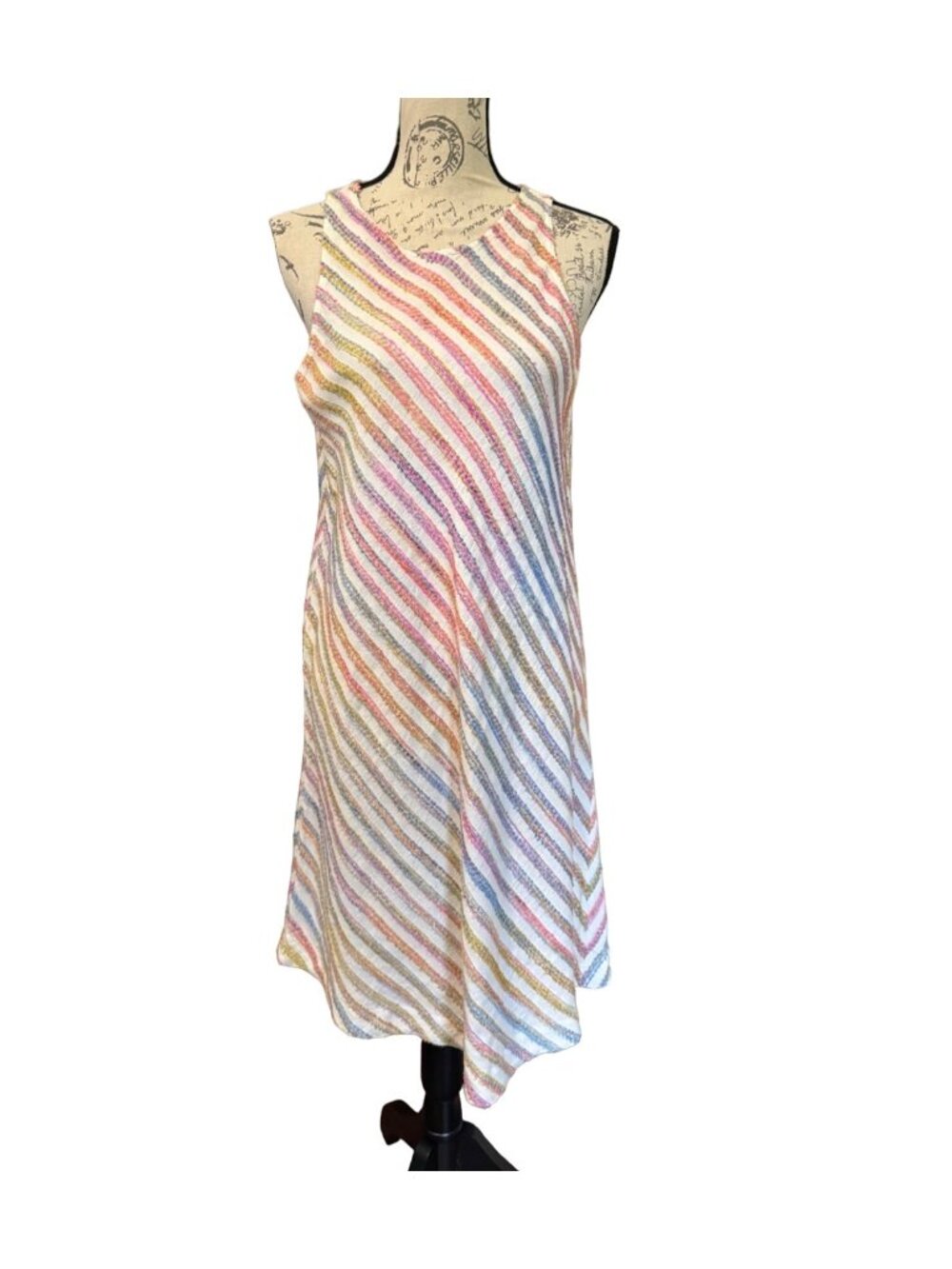 Lou & Grey Dress Diagonal Rainbow Stripe Sleeveless Sundress Small Summer - Picture 2 of 11